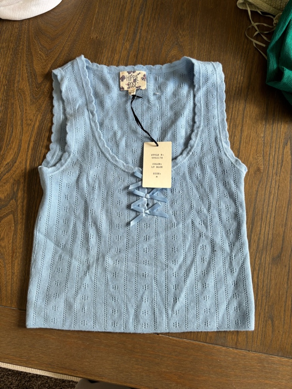 NWT Hippie Rose Pastel Blue Knit Lace-Up Tank